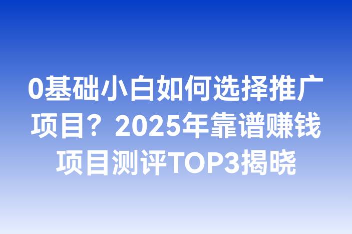 0基础小白如何选择推广项目？2025年靠谱赚钱项目测评TOP3揭晓