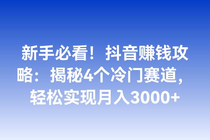 新手必看！抖音赚钱攻略：揭秘4个冷门赛道，轻松实现月入3000+