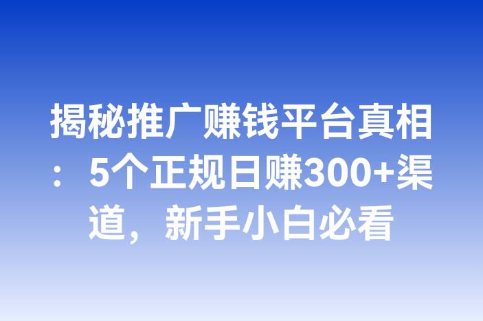 揭秘推广赚钱平台真相：5个正规日赚300+渠道，新手小白必看